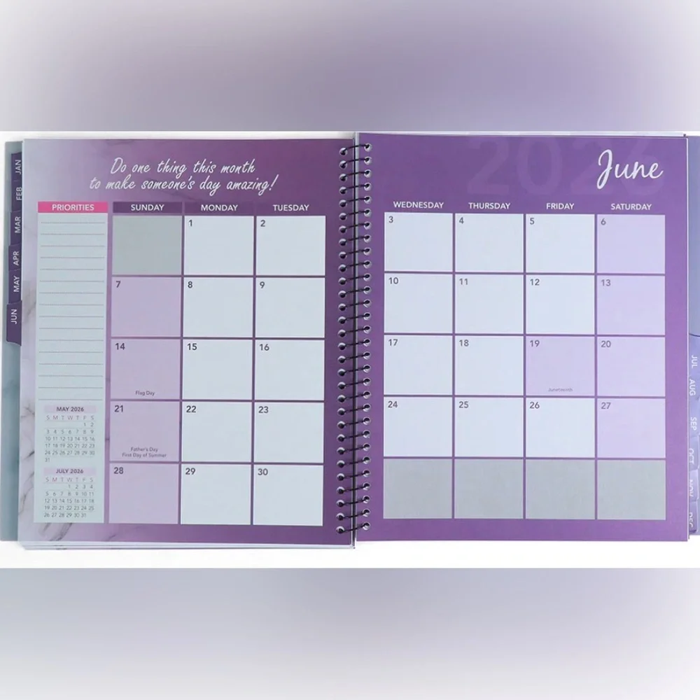 2026 Annual Calendar Purple Spiral-Bound Calendar 5 Star product woman owned co